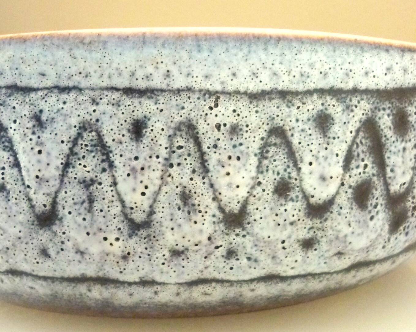 Oval enamelled ceramic dish, signed Jean Austruy, 50s/60s design