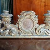 Ancient altar candlestick with gilded wooden cartagloria, 18th century.