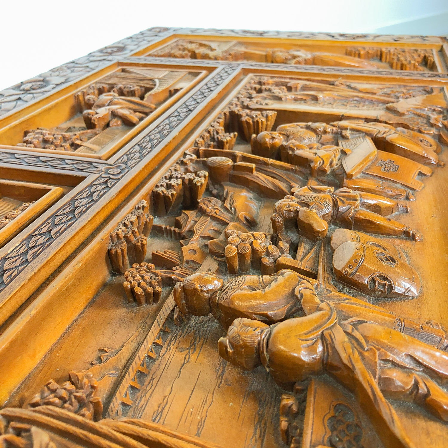 Vintage Chinese carved camphor wood chest on claw feet