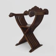 Vintage Savonarola chair with lion head, wood, Italy, 1950s