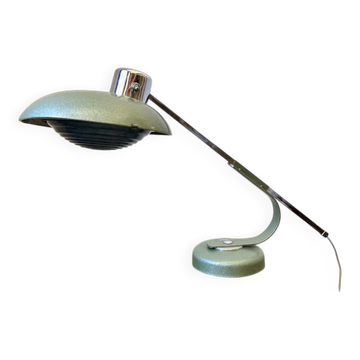 Lampe télescopique Solère, peinture martelée & diffuseur bleu, années 1950