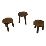 Tables d'appoint hexagonales brutalistes en chêne, années 1950, lot de 3