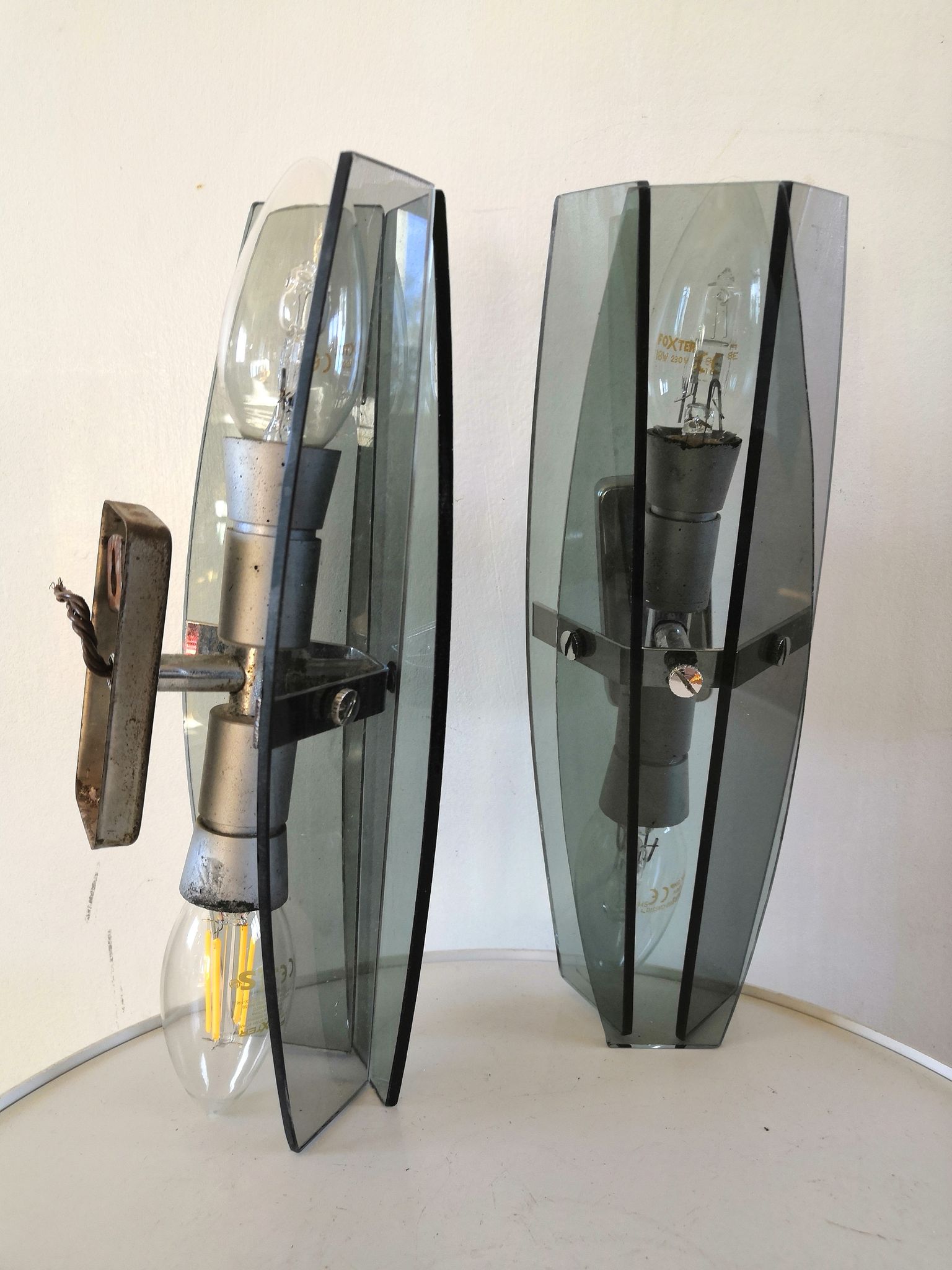 Pair of wall lamps in blue glass design 70s