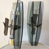 Pair of wall lamps in blue glass design 70s
