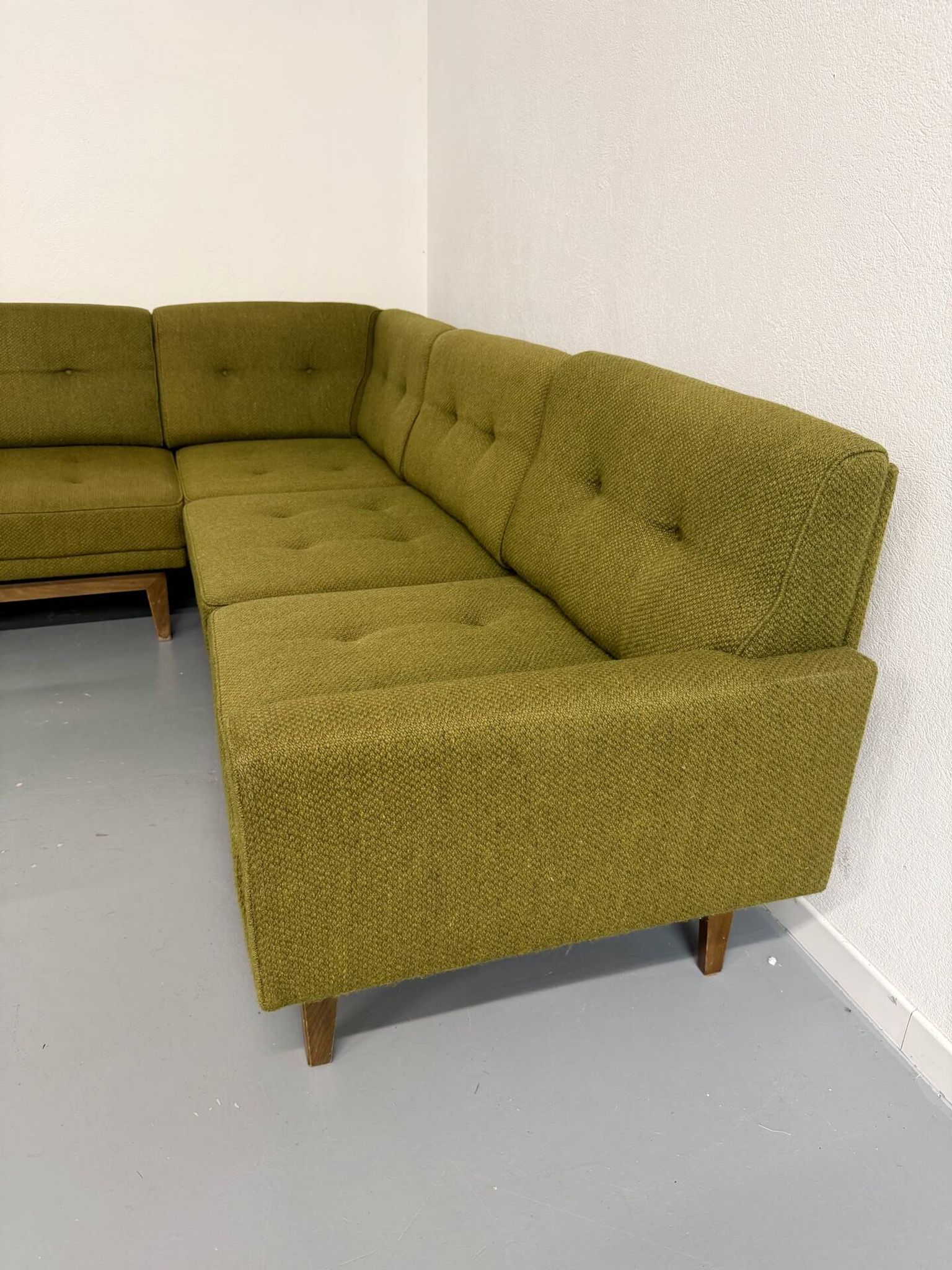 Vintage modular Scandinavian design green fabric corner sofa 1960s