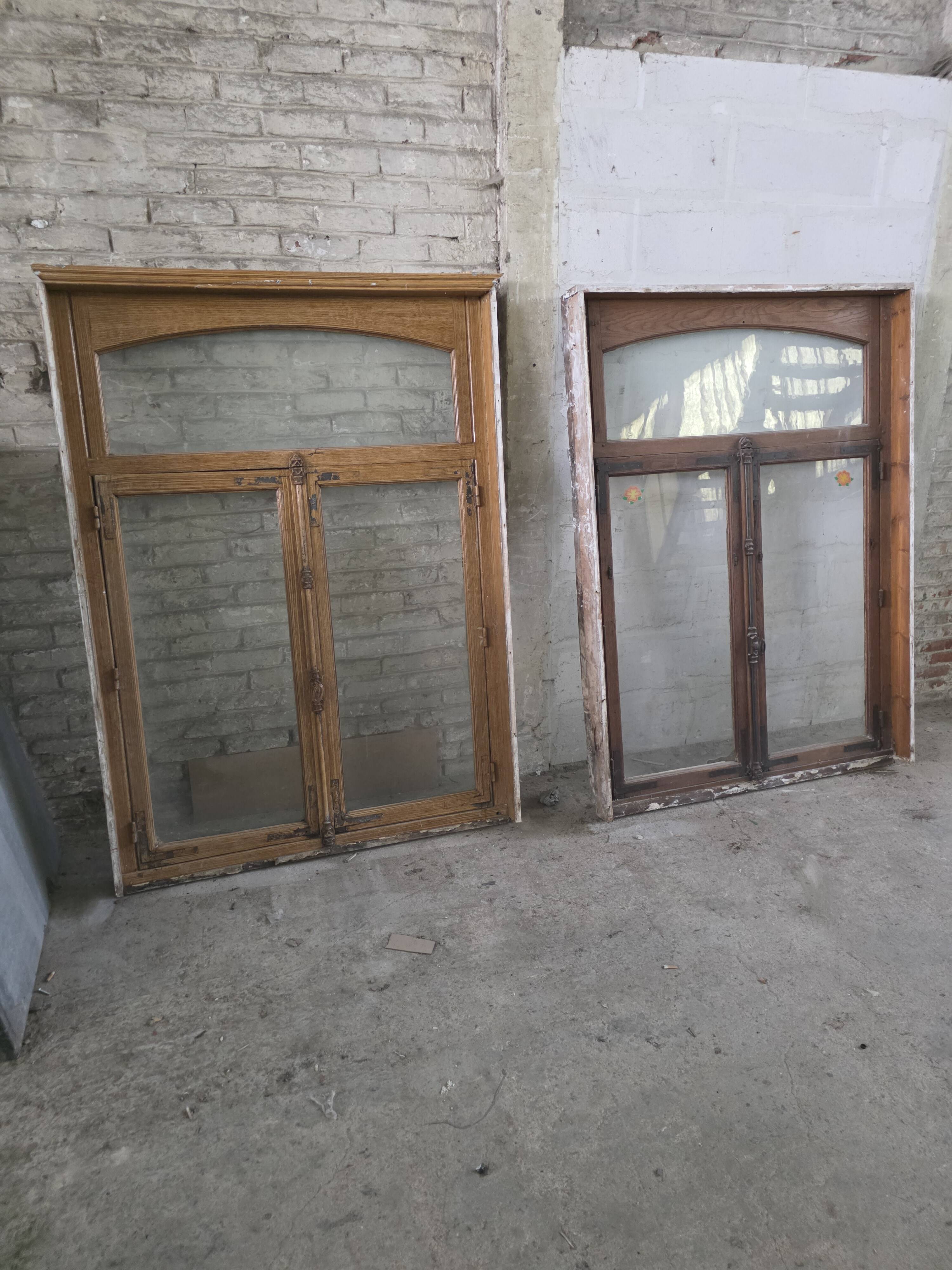 Pair of solid oak windows from the early 20th century.