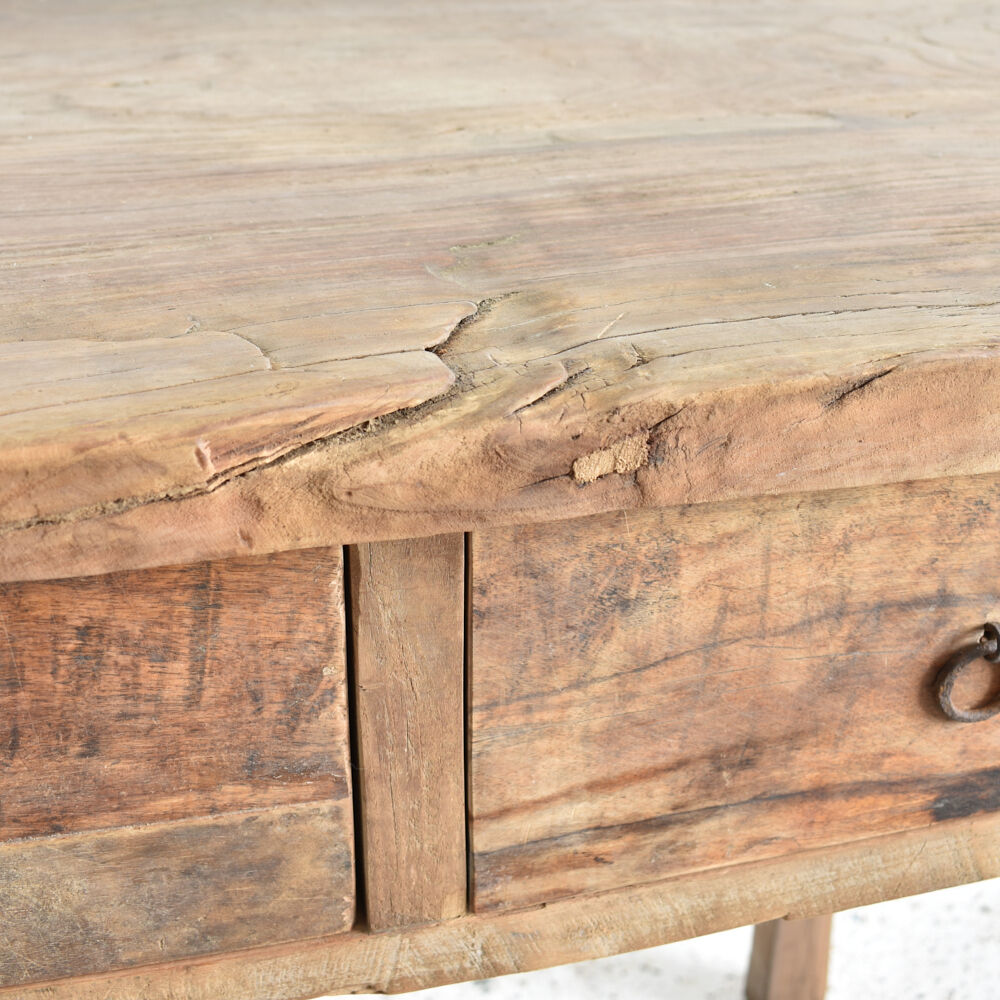 Antique console table in rustic elm