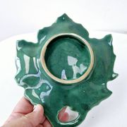 Plate and its 6 vintage bowls from Vallauris, green ceramic in the shape of a leaf.