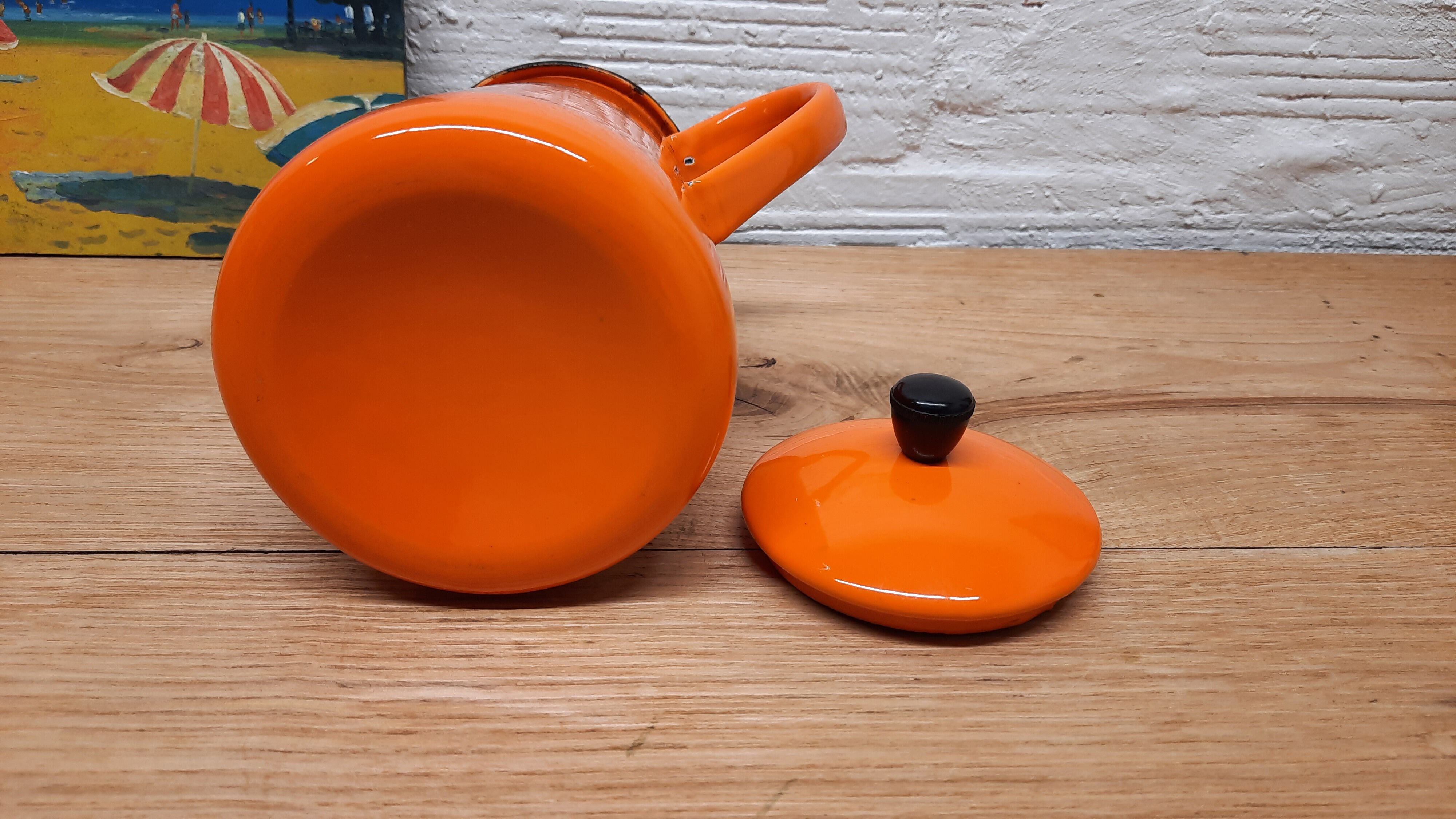 Orange enamelled coffee maker