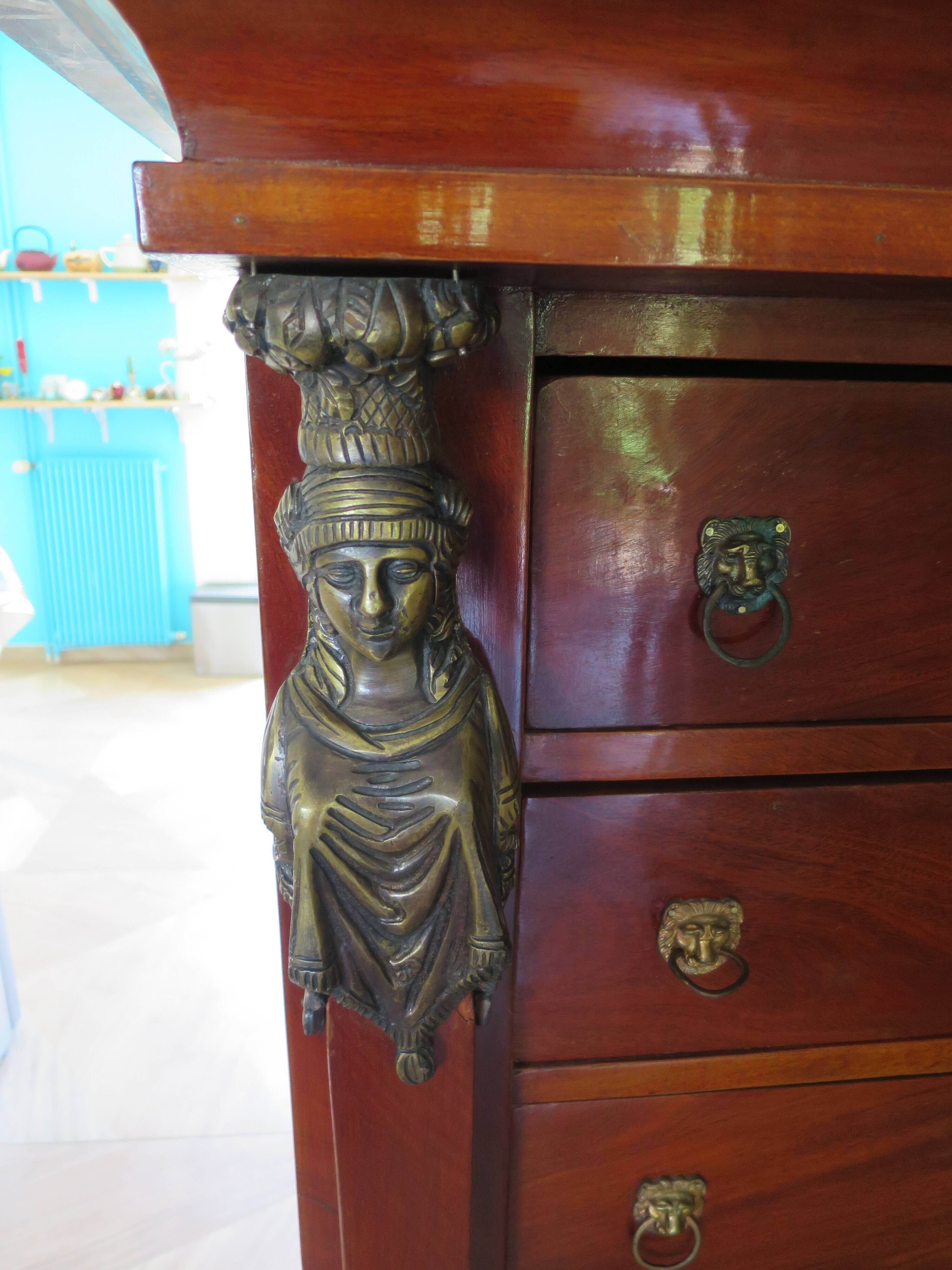 Antique Weekly Planner/Empire Style Commode-Caryatid-Patinated Bronze - 1950