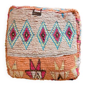 Pouf marocain berbère orange et multicolore