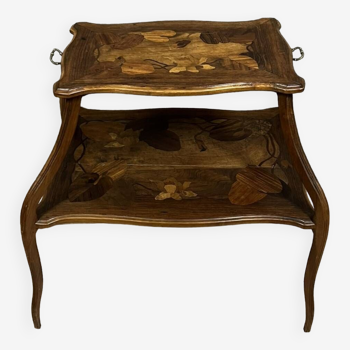 Marquetry tea table, signed Louis Majorelle, Art Nouveau period, 19th century with double trays