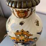 Pied de lampe en faience de gien décor renaissance 1876