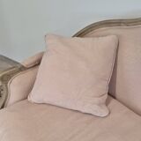 Louis XV style bench sofa in pink fabric and burlap