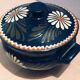 Alsatian pottery soup decorated with white flowers and green arabesques motifs