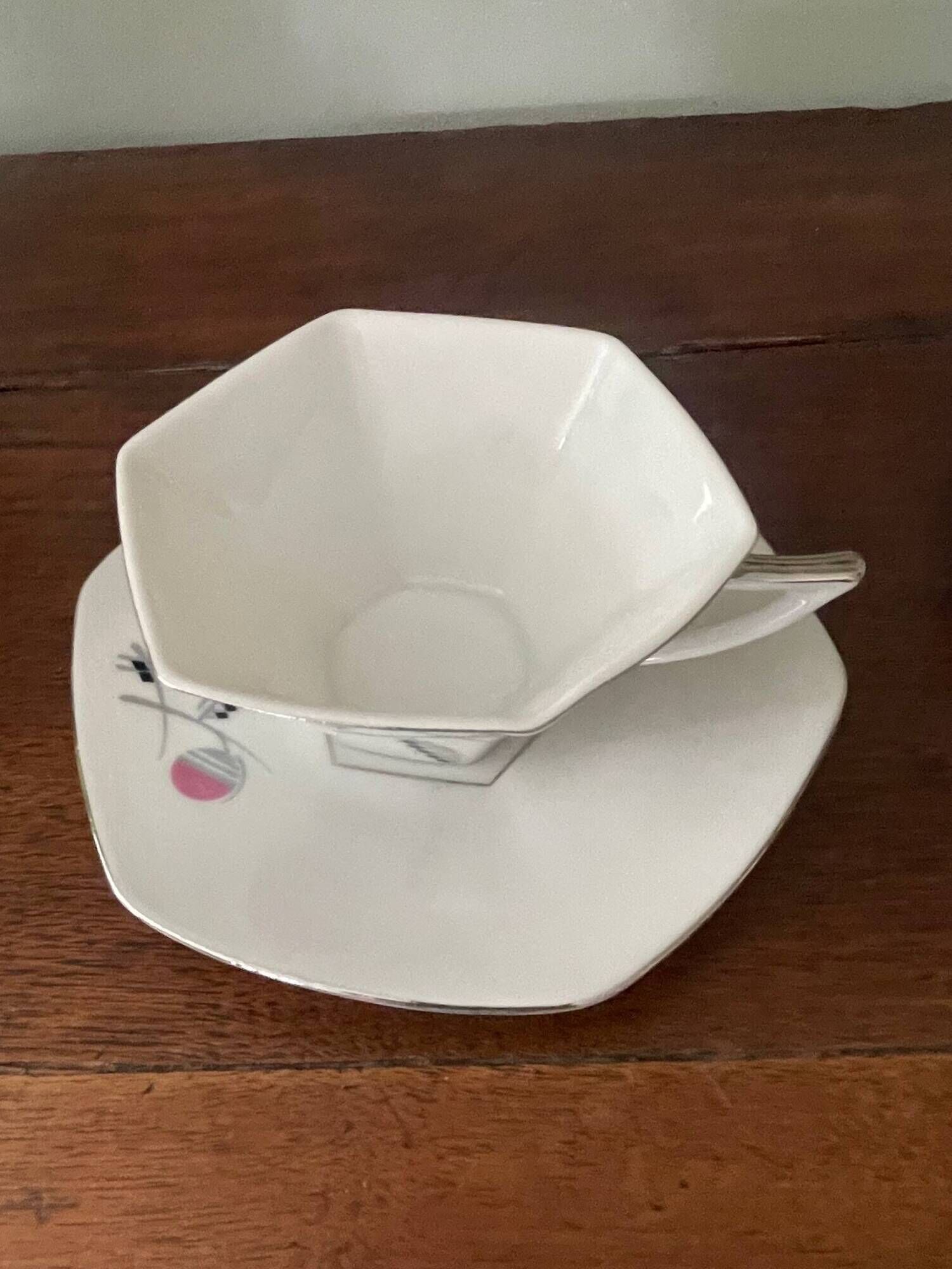 set of 2 Art Deco porcelain tea cups from Czechoslovakia