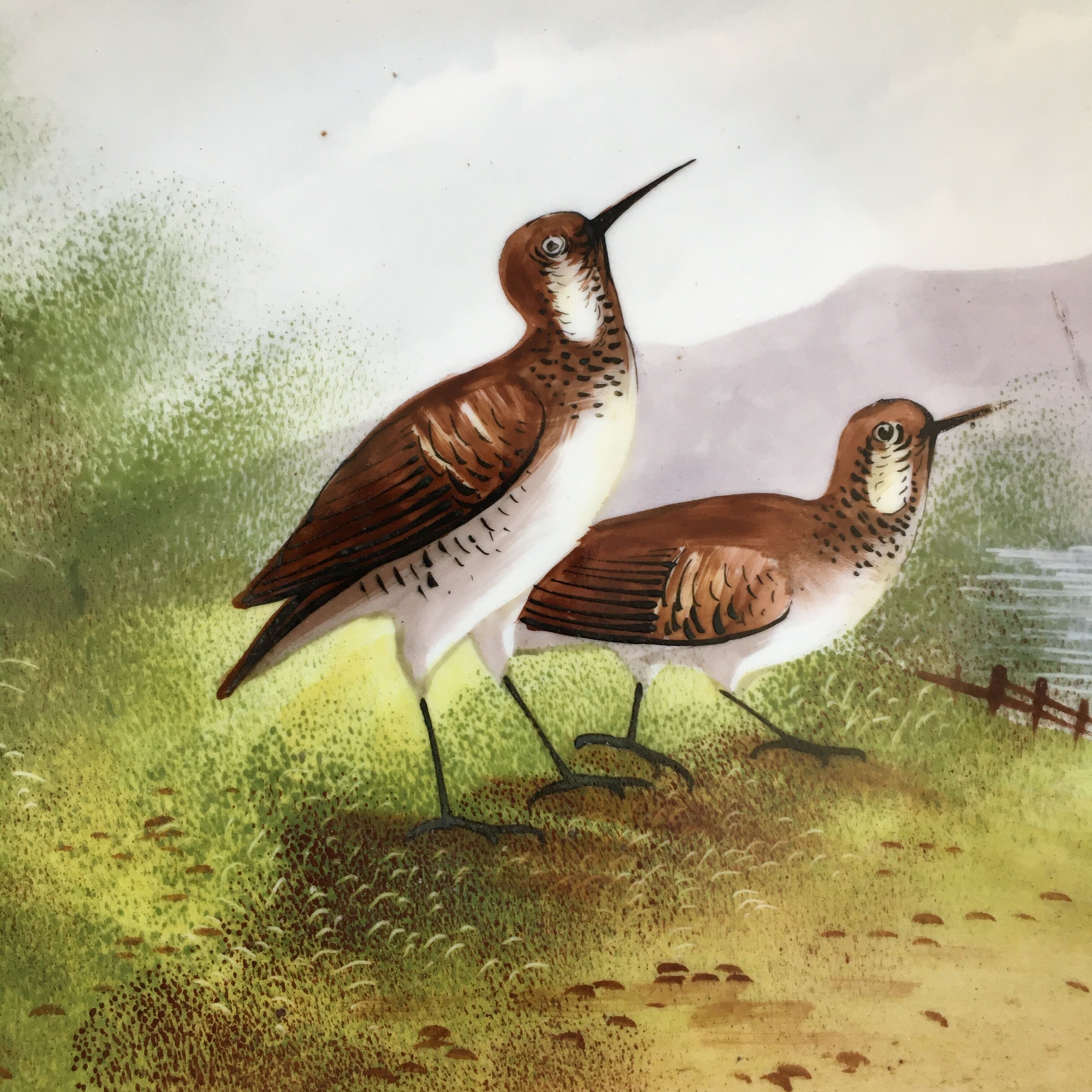 Dish painted woodcocks decoration