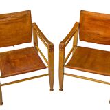 A pair of Danish beechwood and leather Safari armchairs - 1960