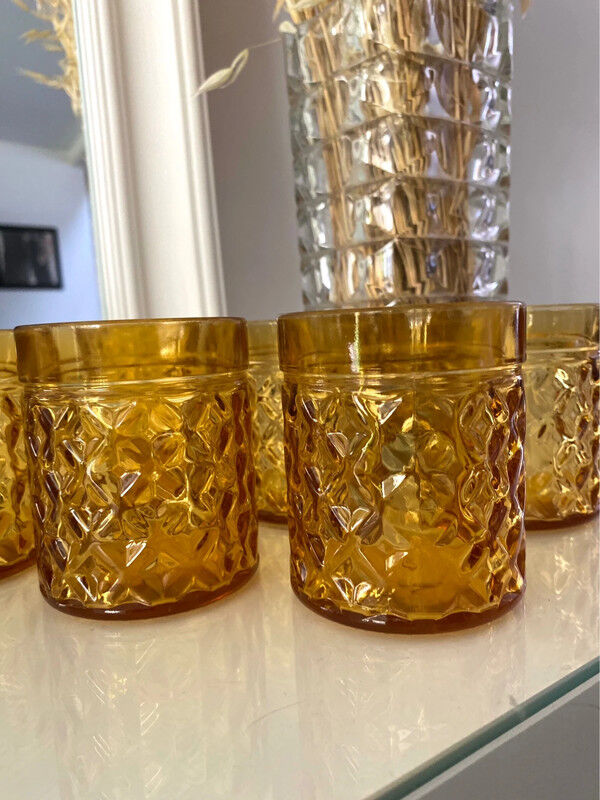 6 amber Pernod glasses