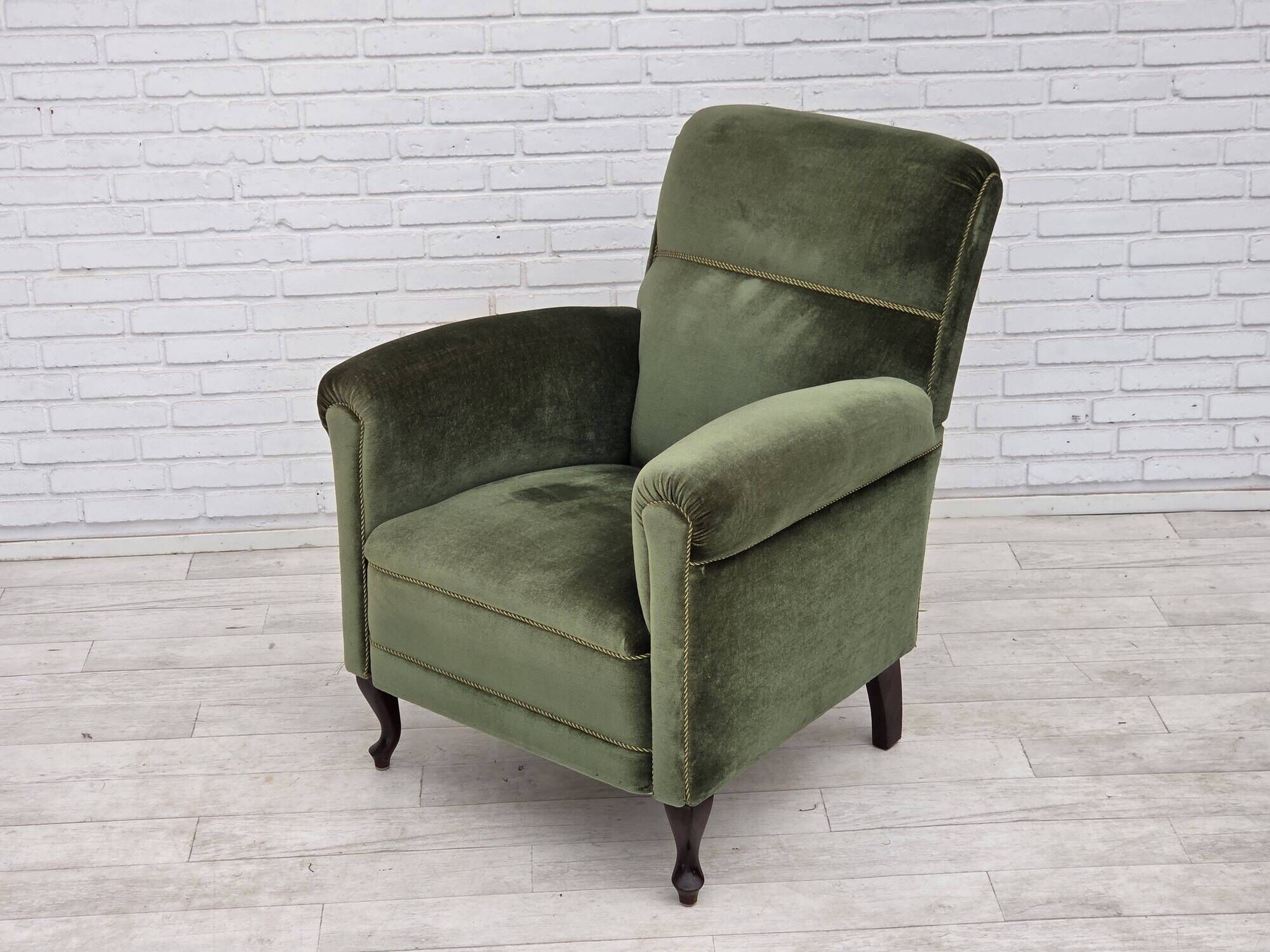 1950s, Danish highback relax armchair, furniture velour, beech wood.