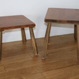 2 brutalist wooden nesting tables