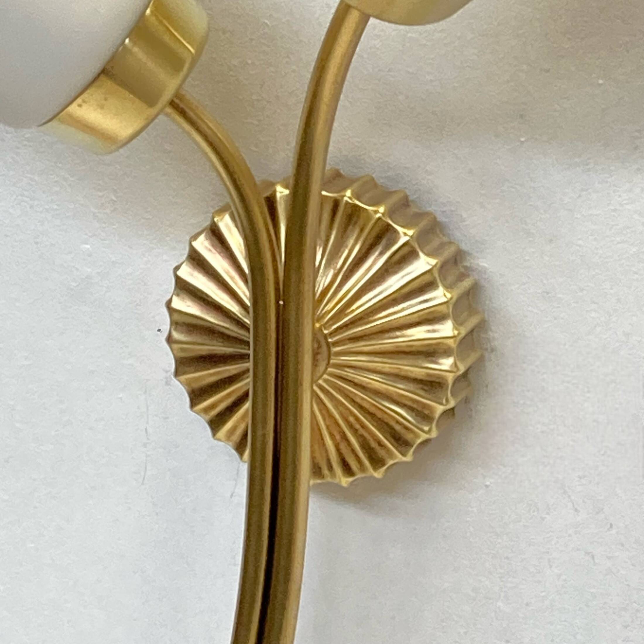 Large double brass wall light and white opaline glass tulips LAMP-7111