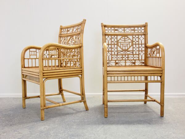 Ensemble de 4 chaises en rotin oriental