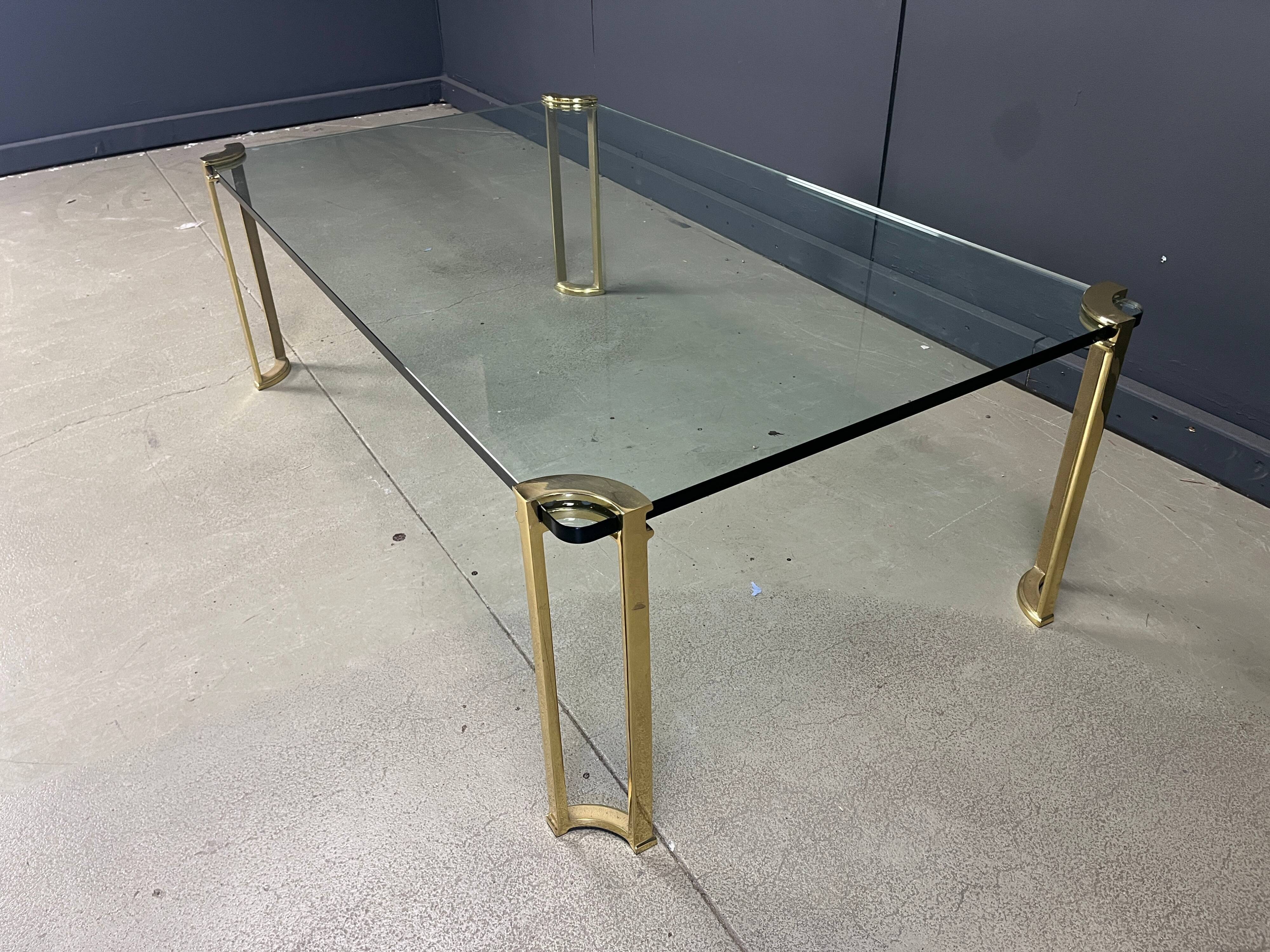 Peter Ghyczy style coffee table in brass and glass