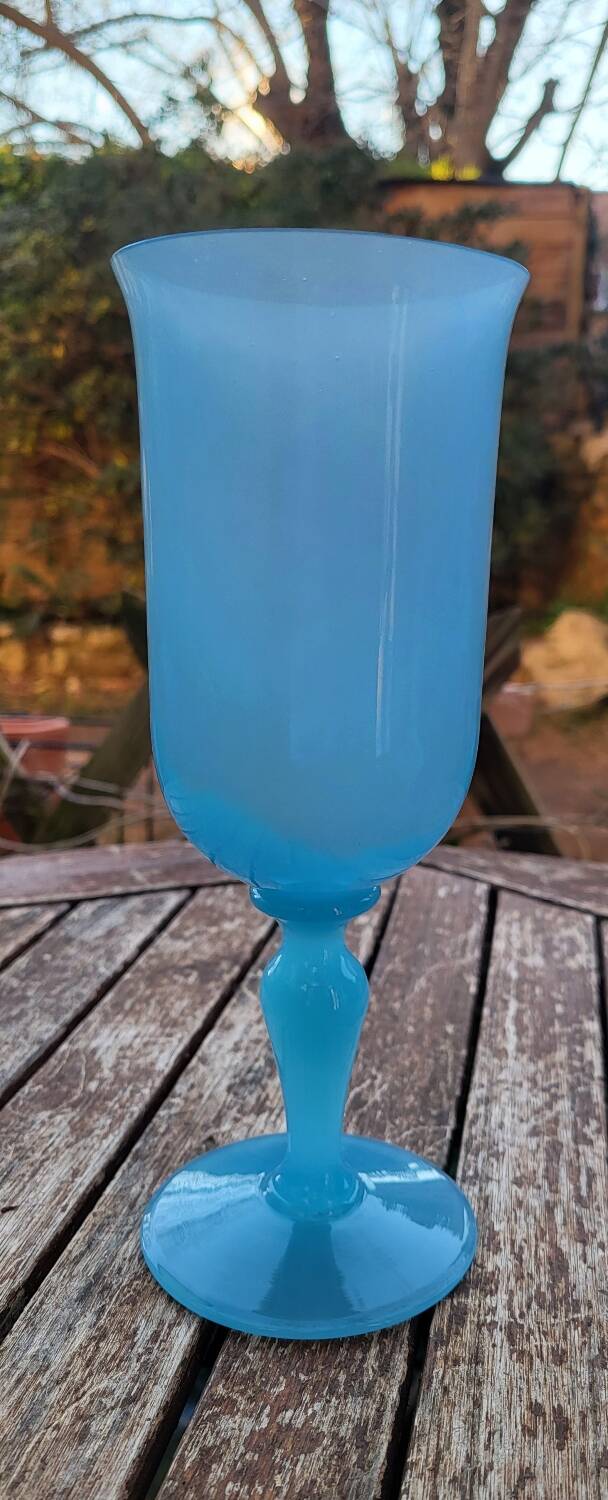 Blue opaline chalice vase