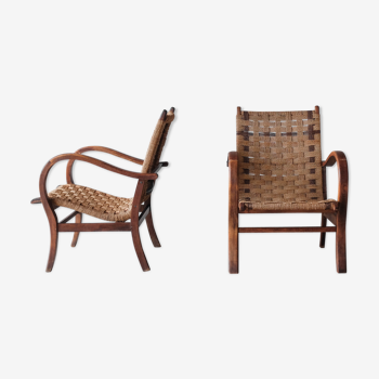 Pair of Vroom & Dreesman braided rope chairs, Netherlands, 1960s