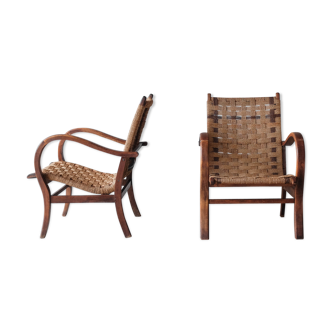 Pair of Vroom & Dreesman braided rope chairs, Netherlands, 1960s