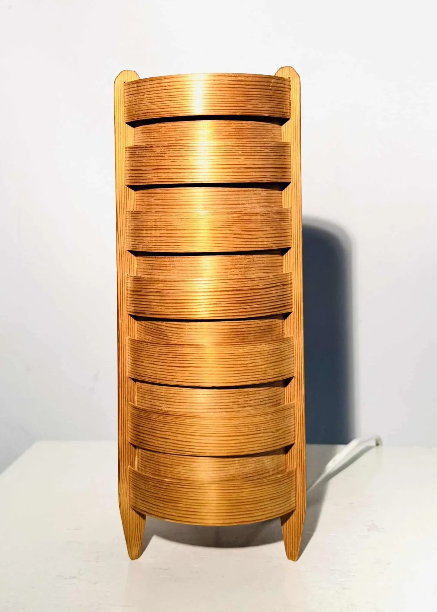 Cylindrical Pinewood Table Lamp In The Manner Of Hans-Agne Jakobsson, Sweden, Circa 1960S