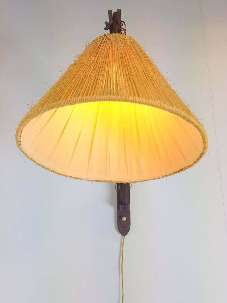 Scandinavian Teak and Hemp Scissors Wall Lamp by Ib Fabiansen for Fog & Mørup, 1950s