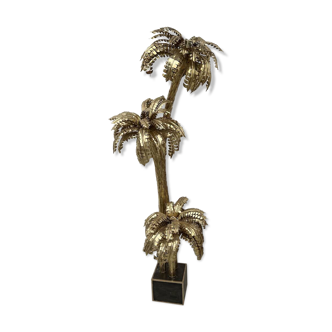 Large brass palm tree floor lamp with 3 trunks