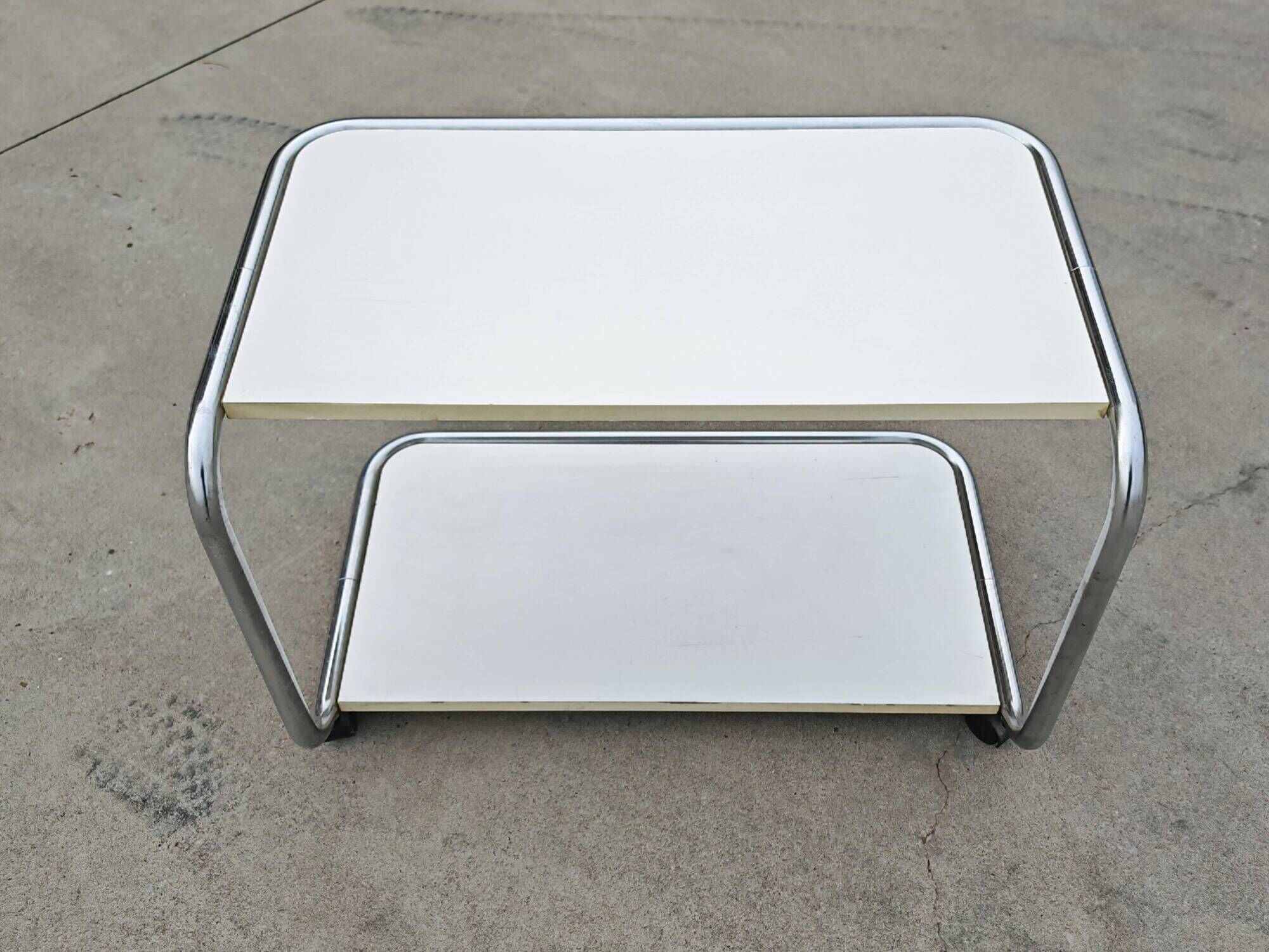 Tubular side table with 2 levels in Bauhaus style, tubular steel, 1970s.
