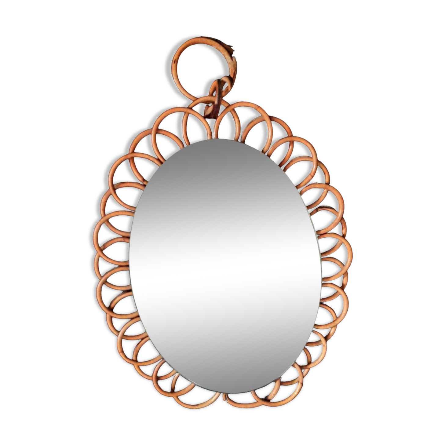 Miroir marguerite vintage en rotin
