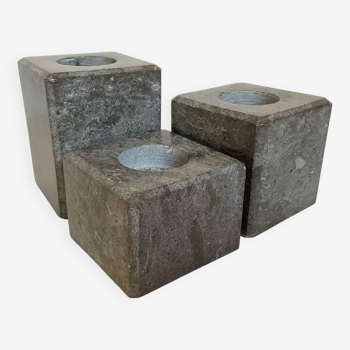 Trio de bougeoirs carré en marbre veiné