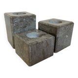 Trio of square candlesticks in veined marble