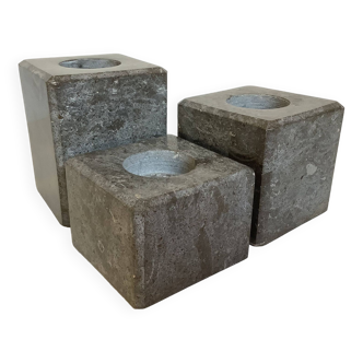 Trio de bougeoirs carré en marbre veiné
