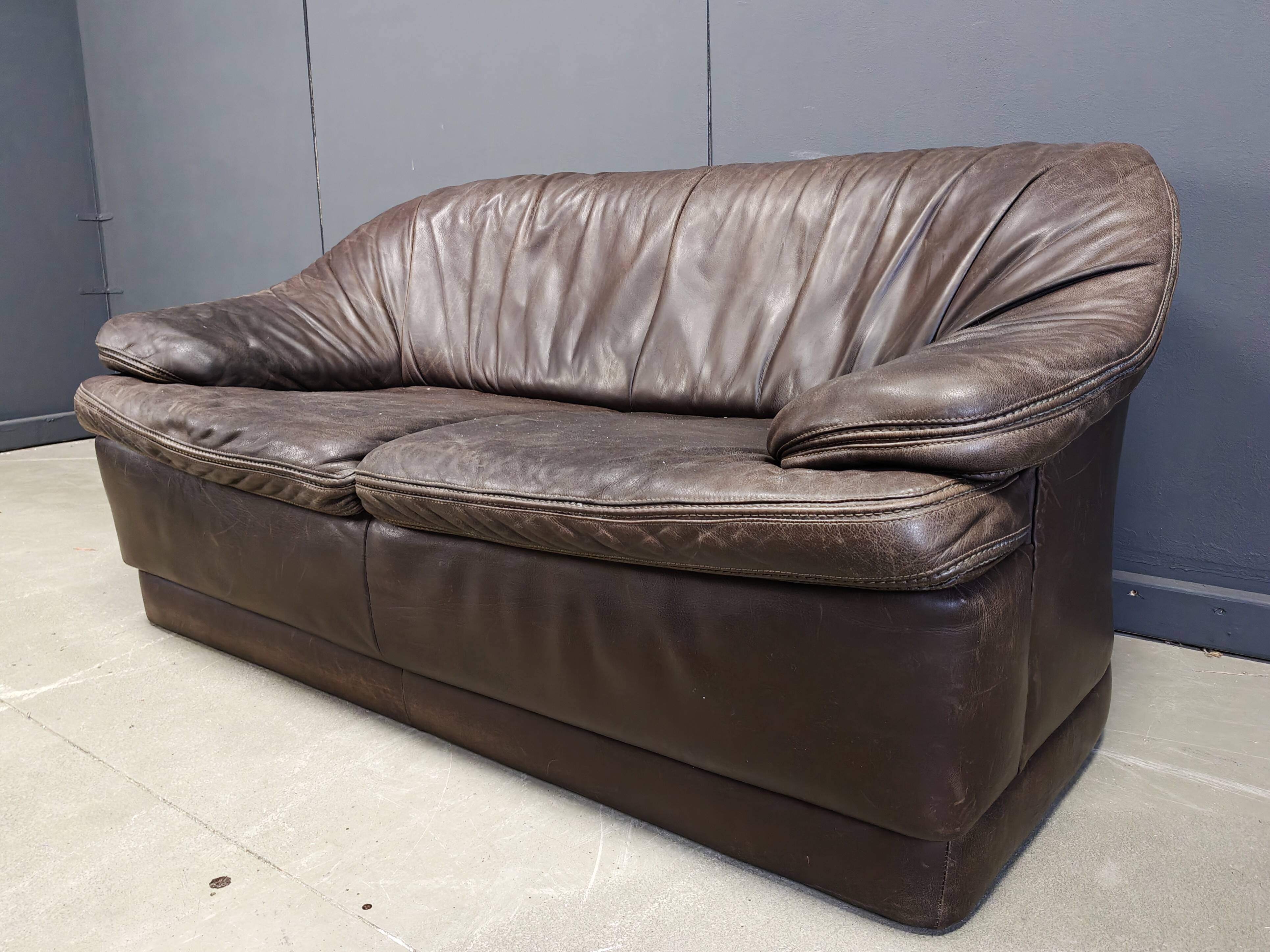 Vintage leather sofa set, 1970s