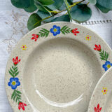 5 soup plates in speckled beige stoneware with floral pattern Tulowice Poland 1970