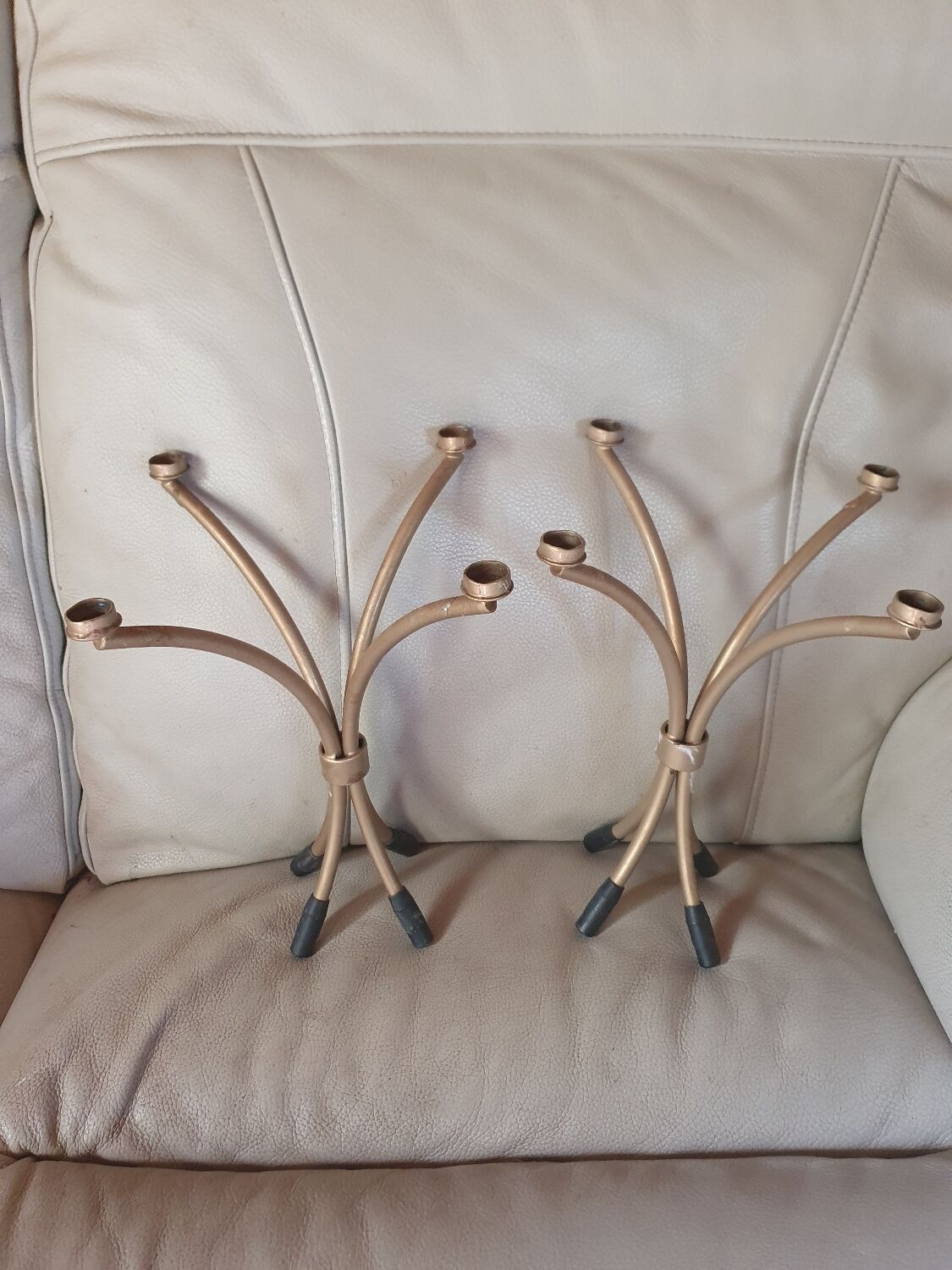 Two gold-plated brass candle holders for 8 candles.