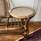 Rattan bench with round shelf