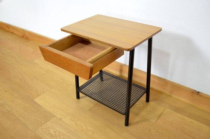 Nightstand Wood & Metal Modernist Vintage 1950s / 1960s