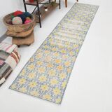 2x10 Blue & Yellow Vintage Runner Rug 73x328Cm