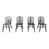 Set of 4 Ercol Ebonized Dining Chairs, 1950s