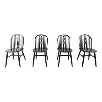 Set of 4 ebonized Ercol Dining Chairs , 1950's