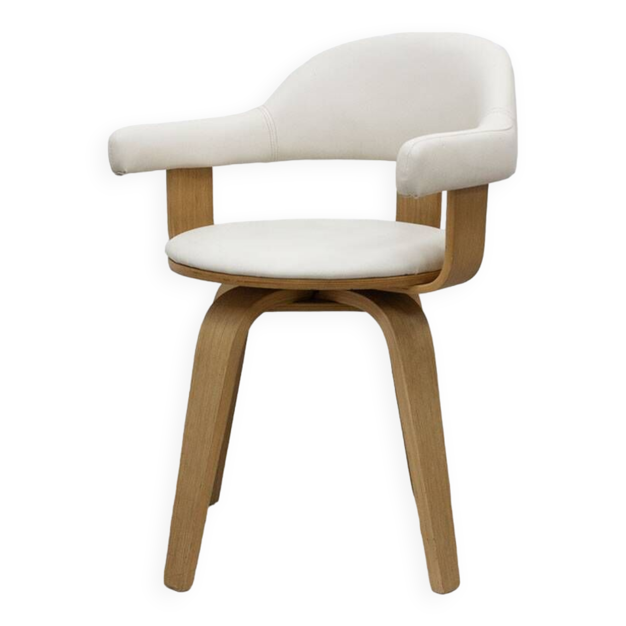 Opjet swivel chair in white faux leather and wood