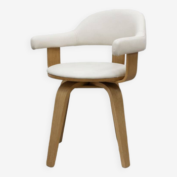 Opjet swivel chair in white faux leather and wood
