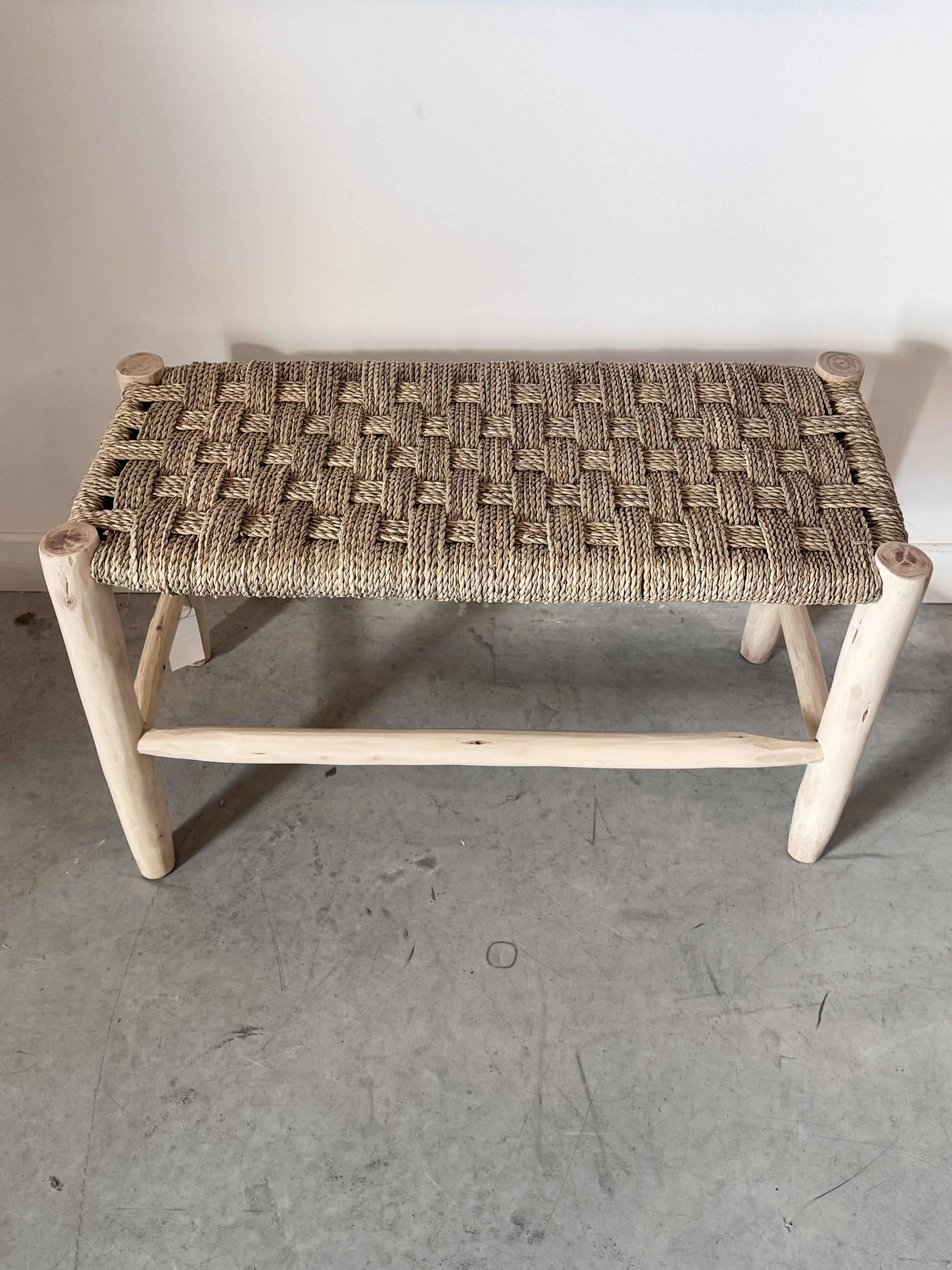 Moroccan wooden and rope bench – Checkerboard weave